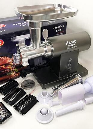 Мясорубка magio mg-271 premium line, электрическая мясорубка с насадками, электромясорубка для шинковки