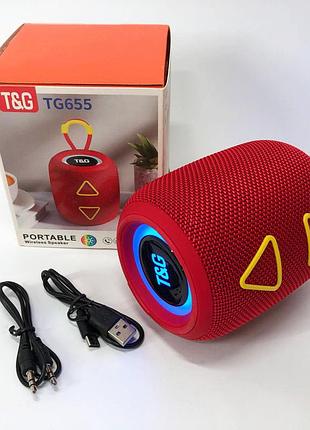 Портативная колонка tg655 5w с rgb подсветкой и ремешком, беспроводная колонка мощная. цвет: красный