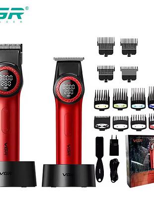 Набор vgr 2 в 1 v-001 v-977 red, аккумуляторная машинка для стрижки и триммер. цвет: красный