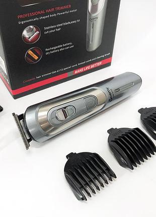 Бездротова машинка для стрижки волосся gemei gm-6112 акумуляторна, окантувальна машинка. колір: сірий