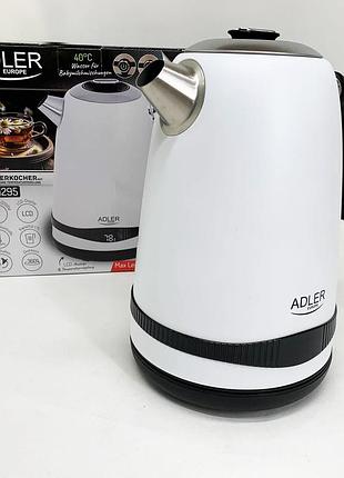 Чайник металевий adler ad 1295w 1.7л 1850вт електричний з терморегулятором 40-100 °с white