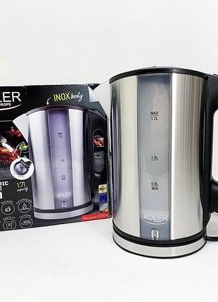 Чайник електричний з нержавіючої сталі adler ad 1216 1.7l 2200вт