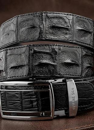 Ремень-автомат crocodile leather 18236 из натуральной кожи крокодила (каймана) черный