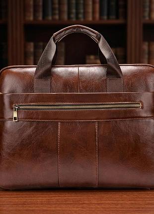 Деловая мужская сумка из зернистой кожи vintage 14836 коричневая