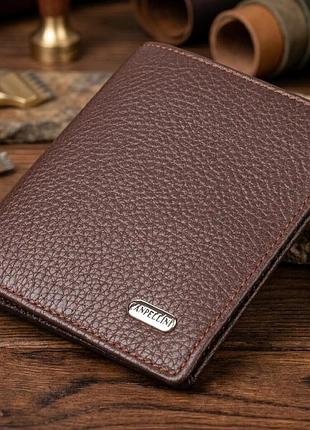 Чоловіче портмоне з натуральної зернистої шкіри canpellini 21498 коричневе