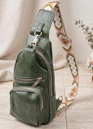 Трендовая женская слинг сумка через плечо из экокожи vintage 22755 зеленый