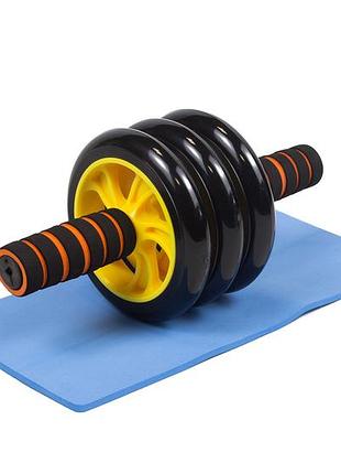 Ролик для пресу easyfit з килимком жовтий (3 колеса)