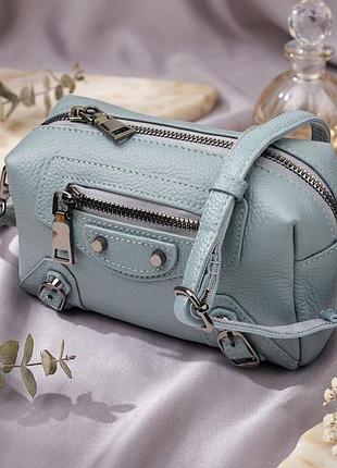Женская сумка из натуральной кожи с современным декором vintage 22925 голубой