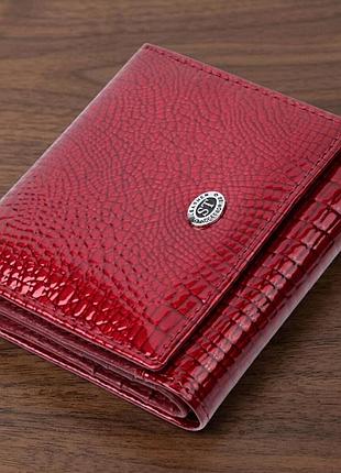 Компактный кошелек для женщин из натуральной кожи лакированной st leather 22687 красный