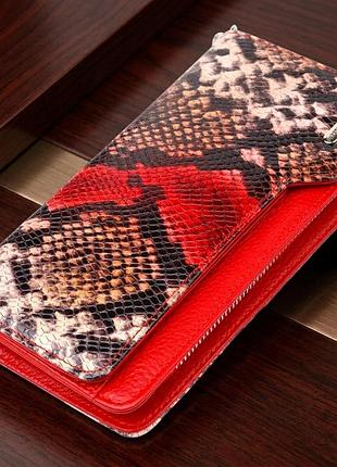 Лаковане портмоне клатч з натуральної шкіри з тисненням під змію canpellini 21541 різнокольорове