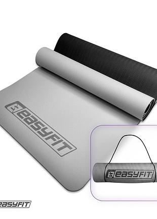 Коврик для йоги и фитнеса easyfit tpe+tc 6мм двухслойный серый-черный