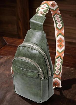 Сумка компактного размера с одной лямкой через плечо из гладкой экокожи vintage 22771 зеленый