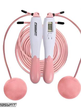 Скакалка без шнура easyfit twinrope з лічильником 2,8 м білий-рожевий