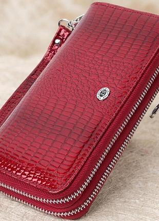 Фактурний клатч на два відділення з лакованої натуральної шкіри st leather 22692 червоний