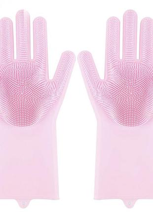Силіконові рукавички magic silicone gloves pink для прибирання чистки миття посуду для будинку. колір рожевий