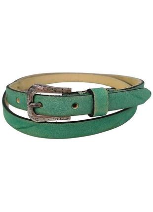 Узкий винтажный кожаный женский ремень ручной работы b.belt бирюзовый