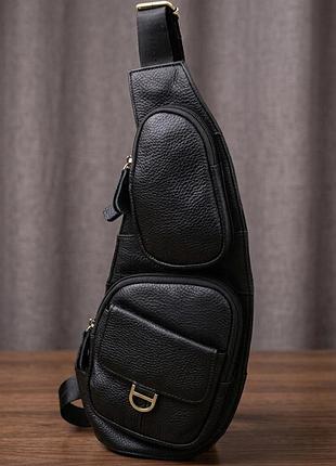 Мужская сумка через плечо из зернистой натуральной кожи vintage 22964 черный