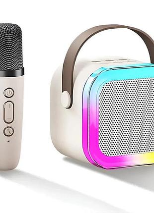 Портативная колонка с караоке микрофоном и rgb подсветкой k12 10w bluetooth. цвет: белый