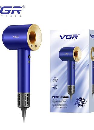 Фен профессиональный vgr v-445 blue, 3 уровня обдува, 4 уровня температуры, 1600 вт