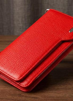 Вместительное женское портмоне клатч из натуральной кожи canpellini 21535 красное