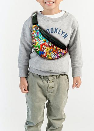 Сумка-бананка супер маріо "super mario" з принтом, 35х15см, дитяча, молодіжна (00016)