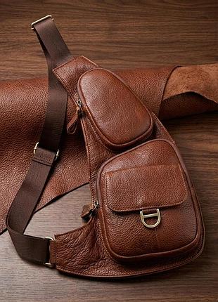 Мужская сумка через плечо из зернистой натуральной кожи vintage 22966 коричневый