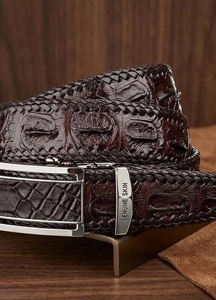 Ремень-автомат crocodile leather 18171 из натуральной кожи крокодила коричневый