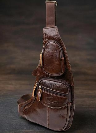 Сумка для мужчин с большим количеством карманов из натуральной кожи vintage 22956 коричневый