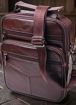 Удобная мужская сумка с ручкой кожаная 21276 vintage коричневая