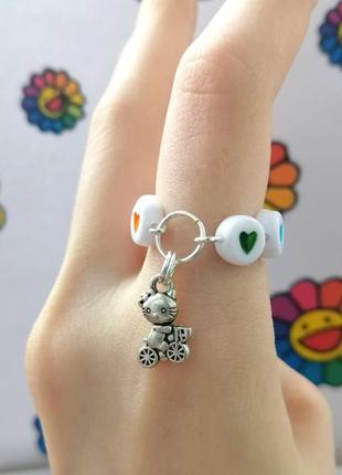 Колечко, кольцо с сердечками и hello kitty, indie kid