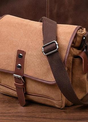 Функциональная мужская сумка с клапаном из текстиля 21249 vintage коричневая
