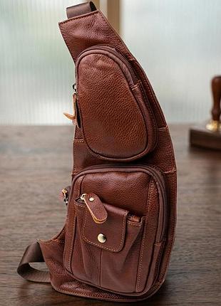 Чоловіча сумка з великою кількістю кишень із натуральної шкіри vintage 22963 коричневий