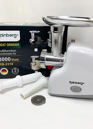 Мясорубка электрическая rainberg rb-2319 с системой реверса насадка куббе 3000вт white
