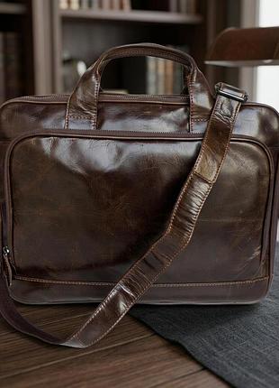 Кожаная сумка для ноутбука работы поездок и документов vintage 14152 коричневая