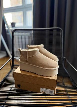 Бежеві уги ugg ultra mini platform beige х угг ультра міні 40