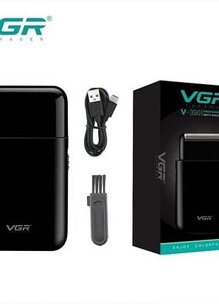 Аккумуляторная мужская мини электробритва vgr v-390 для бритья бороды и усов шейвер black