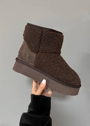 Шоколадні жіночі уги ugg mini platform teddy dark chocolate х угг міні 41