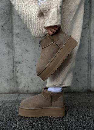 Бежеві жіночі уггі ugg ultra mini platform grey beige х угг ультра міні 36