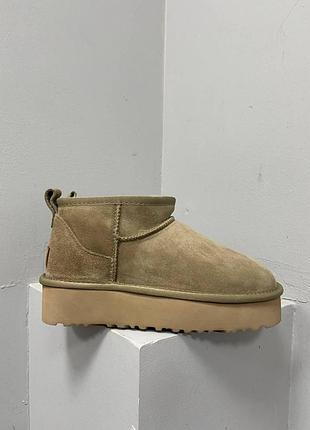 Бежеві замшеві уггі ugg ultra mini platform khaki х угг ультра міні 40
