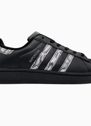 Черные кроссовки унисекс adidas superstar ii black snakeskin х суперстар 37