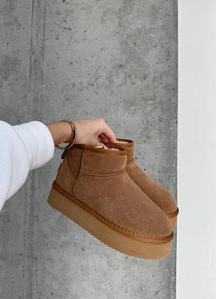 Бежеві замшеві уггі ugg ultra mini platform ginger suede х угг ультра міні 36