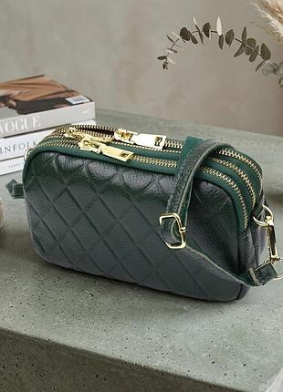 Шкіряна сумка на три відділення для жінок vintage 22893 зелений