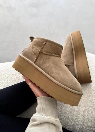 Коричневі уги ugg classic ultra mini platform xl khaki х угг ультра міні 39