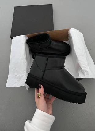 Чёрные кожаные угги ugg ultra mini platform black leather х угг ультра мини 40