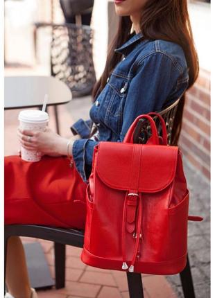 Красный кожаный женский рюкзак3 фото