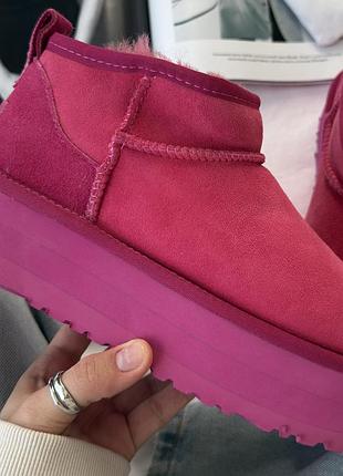 Рожеві жіночі уггі ugg classic ultra mini platform xl pink х угг ультра міні 36