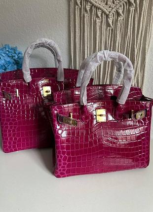 Birkin 35 premium 🤍🩷 натуральная кожа сумка бренд розовая малиновая люкс под рептилию