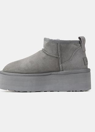 Сірі замшеві уггі ugg ultra mini platform grey х угг ультра міні 41
