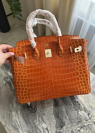 Брендовая кожаная сумка h. birkin 35 натуральная кожа лак под рептилию натуральна шкiра премиум люкс феникс