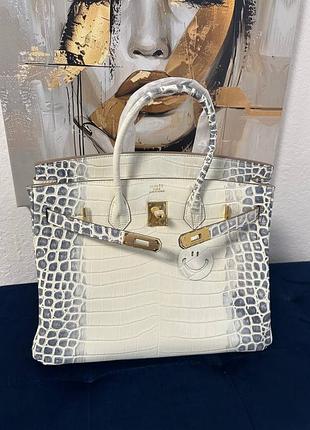 Birkin premium 30 35 сумка брендовая премиум качество натуральная кожа лак рептилия белая с градиентом